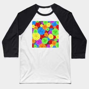 Colorful Rainbow Roses Pattern Baseball T-Shirt